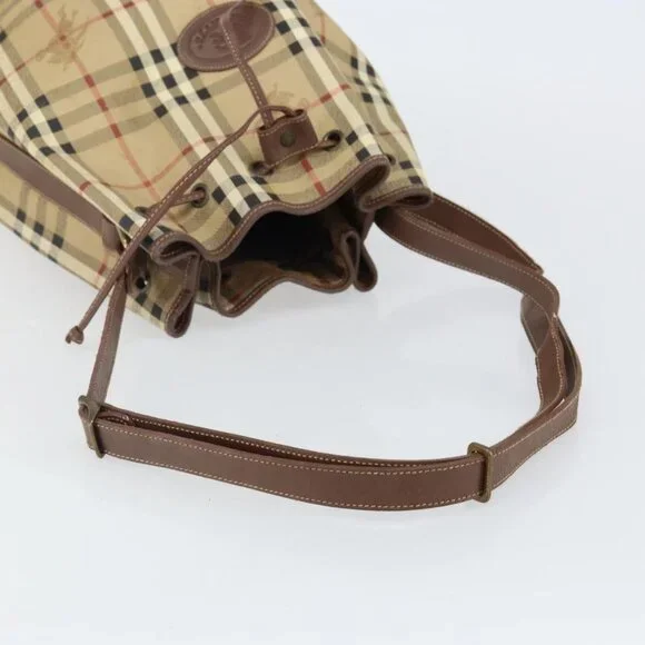 Authentic Burberrys Nova Check Shoulder Bag PVC Beige Gold - Picture 14 of 16